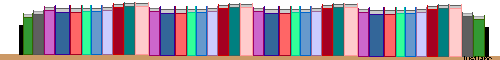 Graphic of books on a shelf.