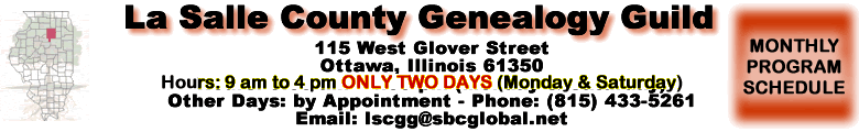 Masthead and website logo for the La Salle County Genealogy Guild, Ottawa, Illinois